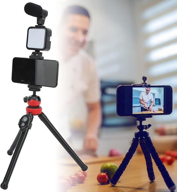Vlogging Kit Smartphone Video Rig Kit Includes 1 LED Light 1 Tripod 1 Microphone 1 Phone Holder 1 Remote Control for Photography Recording Vlogging Kit Smartphone Video Rig Kit Includes 1 LED Light 1 Tripod 1 Microphone 1 Phone Holder 1 Remote Control for Photography Recording